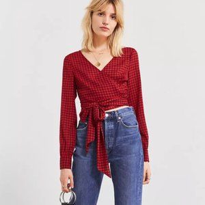 UO Cropped Gingham Wrap Blouse